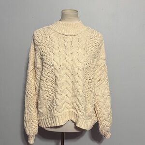 POL Cream Cable Knit Cowl Sweater